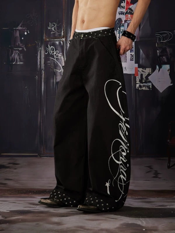 Polka Dot Patchwork Wide-Leg Pants 4