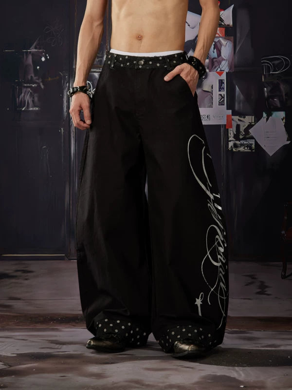 Polka Dot Patchwork Wide-Leg Pants 5