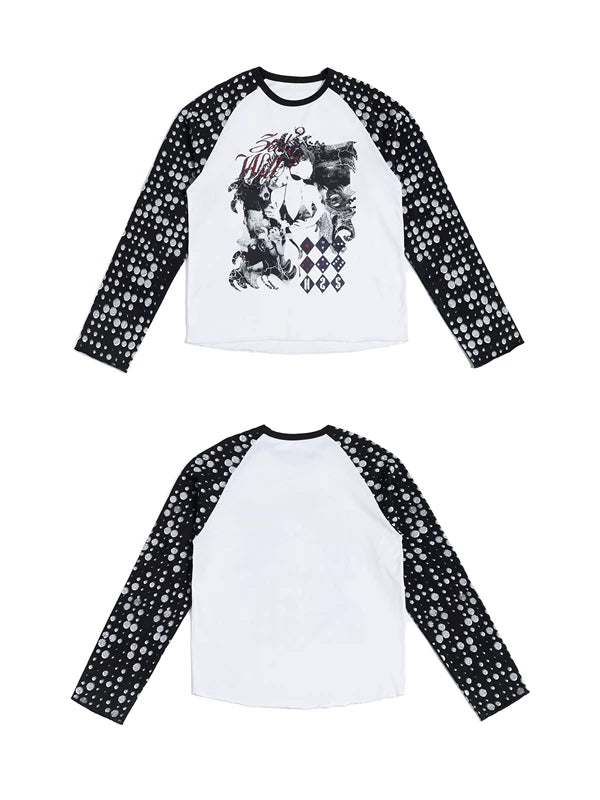 Polka Dot Raglan Sleeve Graphic T-Shirt 5