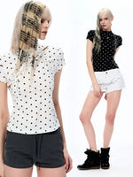 Polka Dot Rhinestone Cutout Slim T-Shirt 1