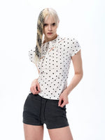 Polka Dot Rhinestone Cutout Slim T-Shirt 3