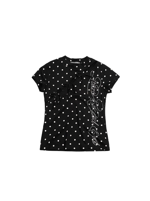 Polka Dot Rhinestone Cutout Slim T-Shirt 5