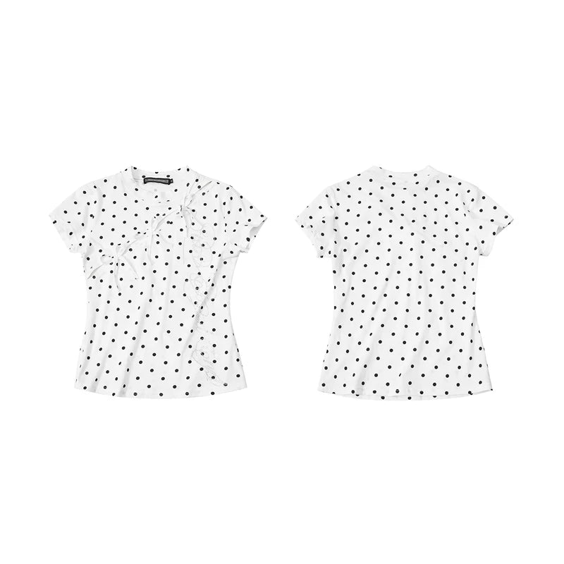 6079858445357,6079858445358,6079858445359,6079858445360, Polka Dot Rhinestone Cutout Slim T-Shirt