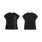 6079858445361,6079858445362,6079858445363,6079858445364, Polka Dot Rhinestone Cutout Slim T-Shirt