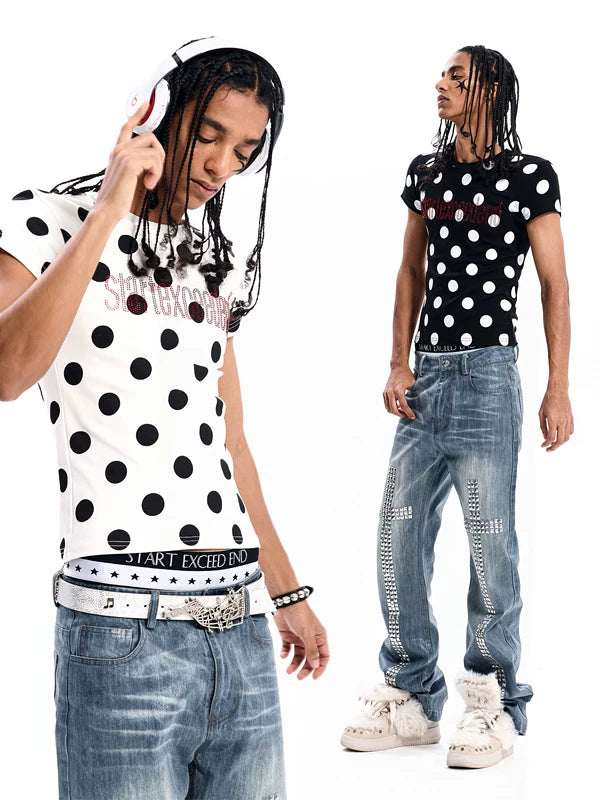 Polka Dot Slim Fit Rhinestone T-Shirt 1