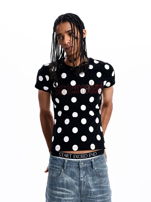Polka Dot Slim Fit Rhinestone T-Shirt 2