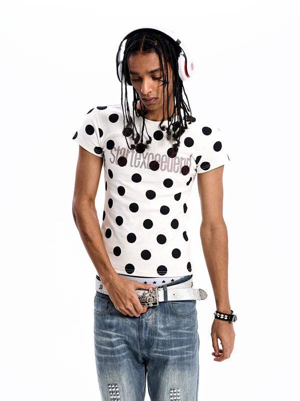 Polka Dot Slim Fit Rhinestone T-Shirt 3