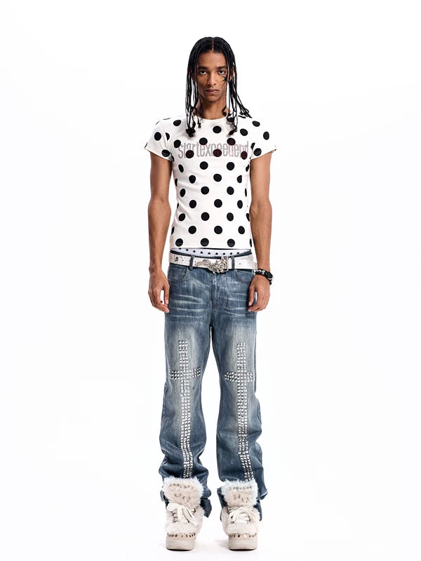 Polka Dot Slim Fit Rhinestone T-Shirt 4