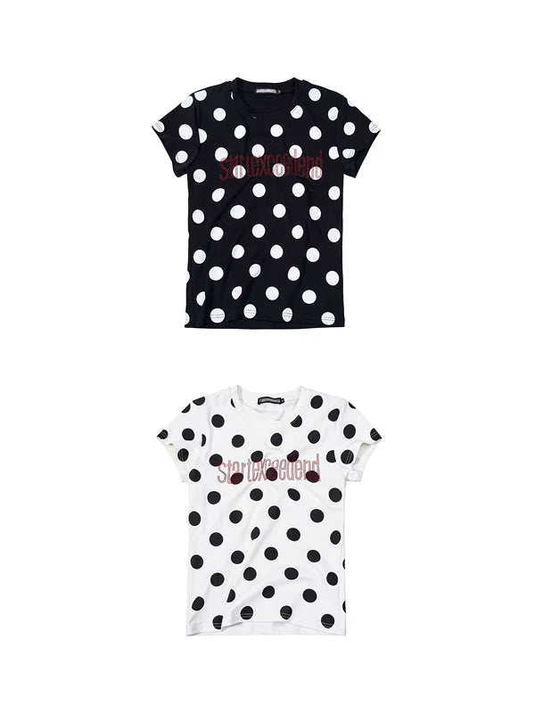 Polka Dot Slim Fit Rhinestone T-Shirt 5