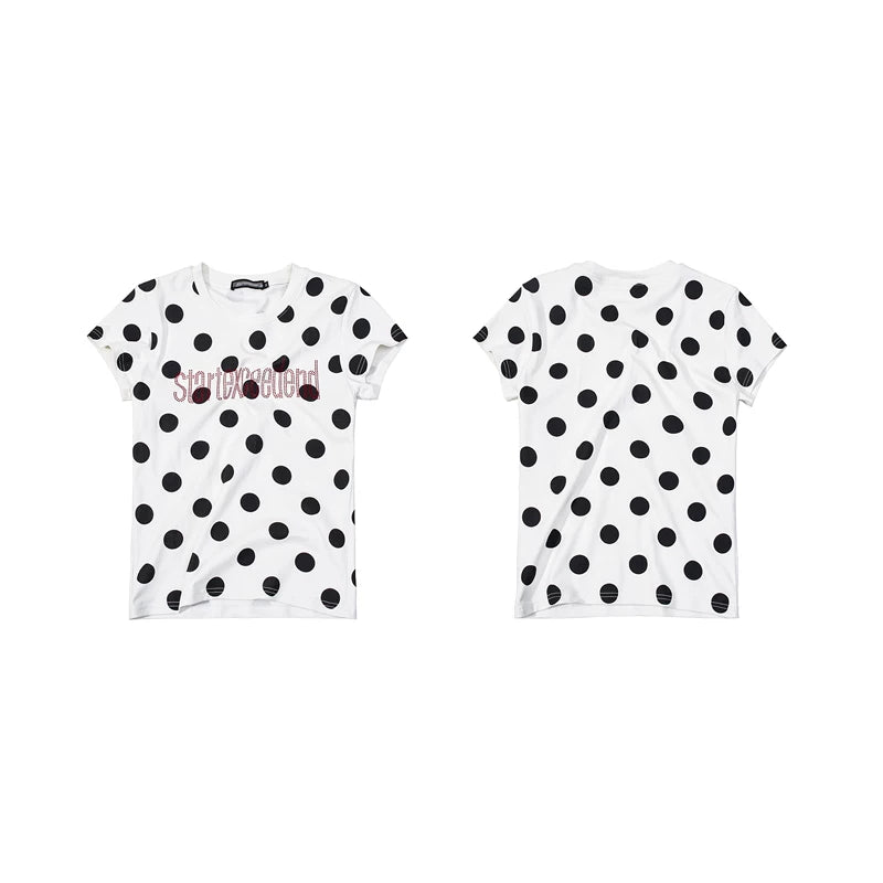 6265403687108,6265403687109,6265403687110,6265403687111, Polka Dot Slim Fit Rhinestone T-Shirt