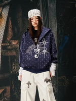 Polka Dot Zip-Up Graphic Hooded Sweatshirt 1