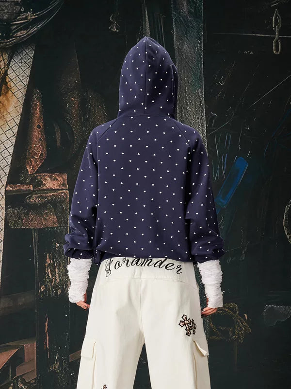 Polka Dot Zip-Up Graphic Hooded Sweatshirt 3