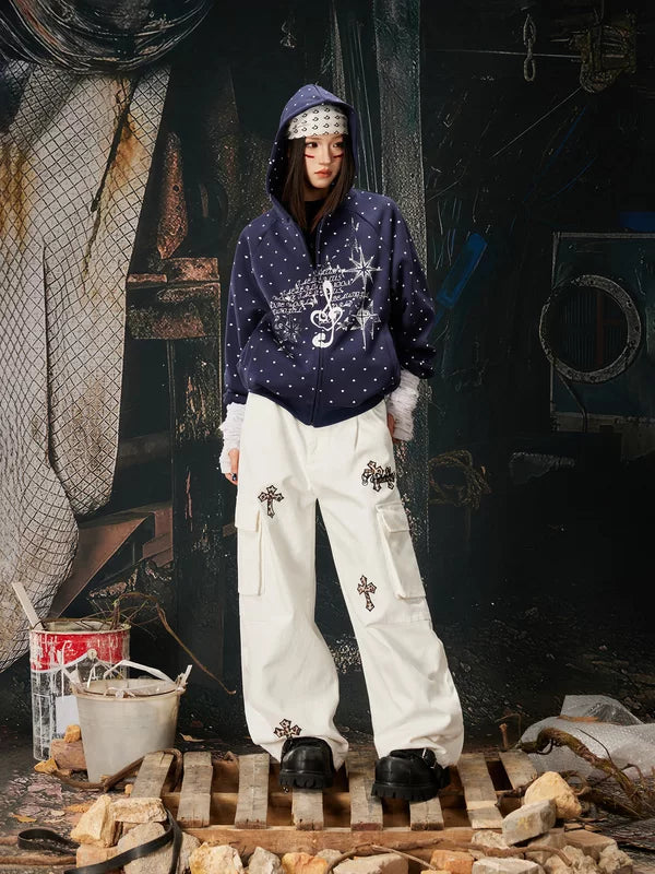 Polka Dot Zip-Up Graphic Hooded Sweatshirt 4