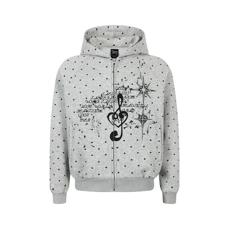 6031718556484,6031718556485,6031718556486, Polka Dot Zip-Up Graphic Hooded Sweatshirt