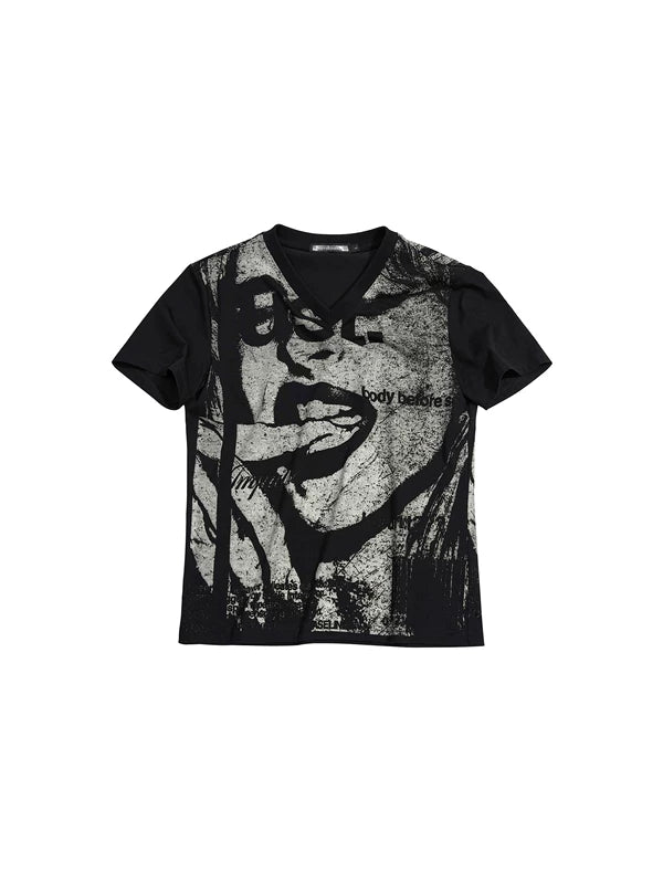 Portrait Print Slim Fit V-Neck T-Shirt 5