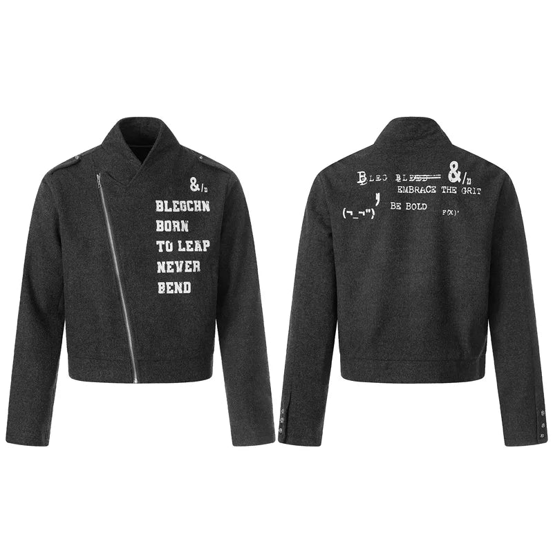 6182652435041,6182652435042,6182652435043,6182652435044, Printed Asymmetrical Zipper Lapel Jacket