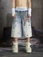 Printed Denim Capri Shorts 1
