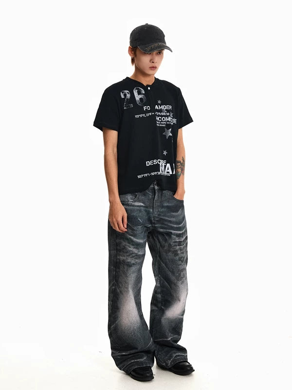 Printed Henley Short Sleeve T-Shirt 4
