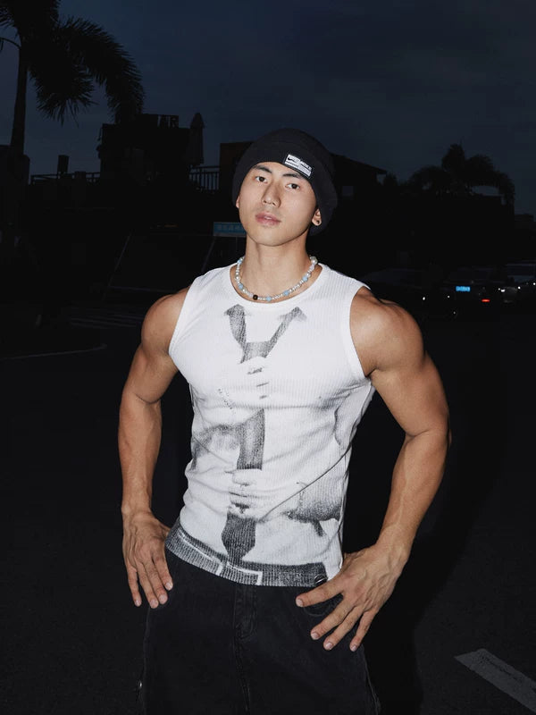 Printed Ribbed Muscle Tank Top 1