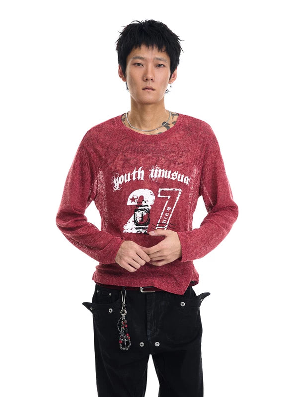 Printed Sheer Mesh Long-Sleeve T-Shirt 3