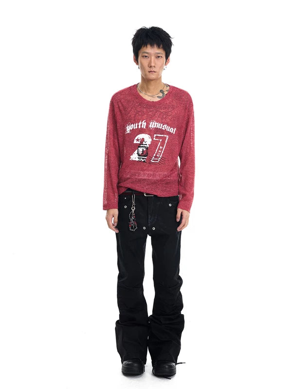 Printed Sheer Mesh Long-Sleeve T-Shirt 5