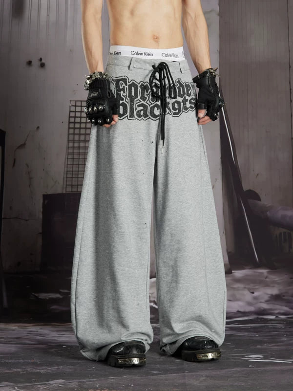 Printed Wide-Leg Ripped Sweatpants 2