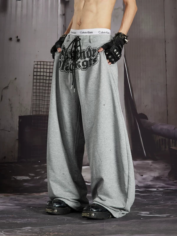 Printed Wide-Leg Ripped Sweatpants 4