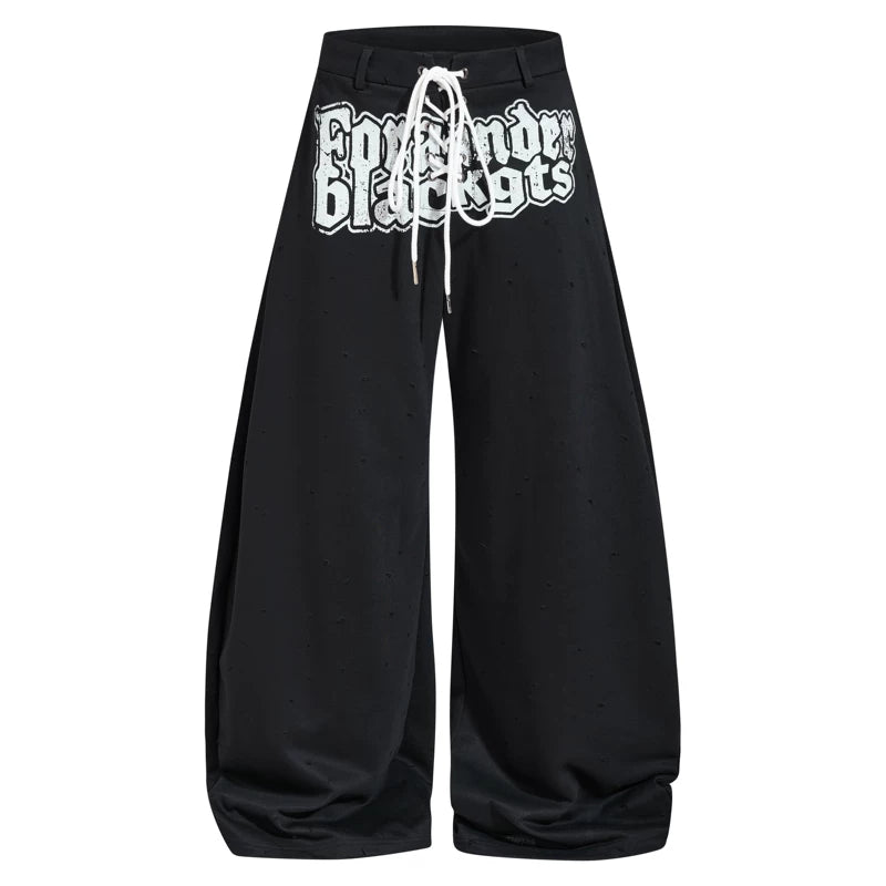 6097349673440,6097349673441,6097349673442,6097349673443, Printed Wide-Leg Ripped Sweatpants