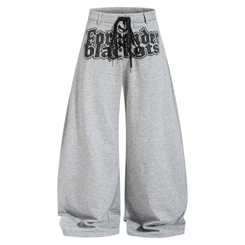 6097349673444,6097349673445,6097349673446,6097349673447, Printed Wide-Leg Ripped Sweatpants