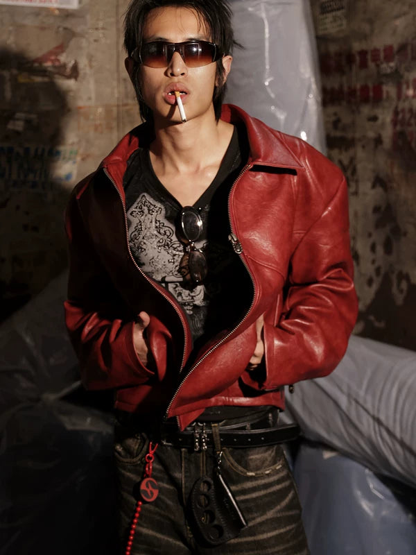 PU Leather Oversized Cropped Jacket With Lapel 2