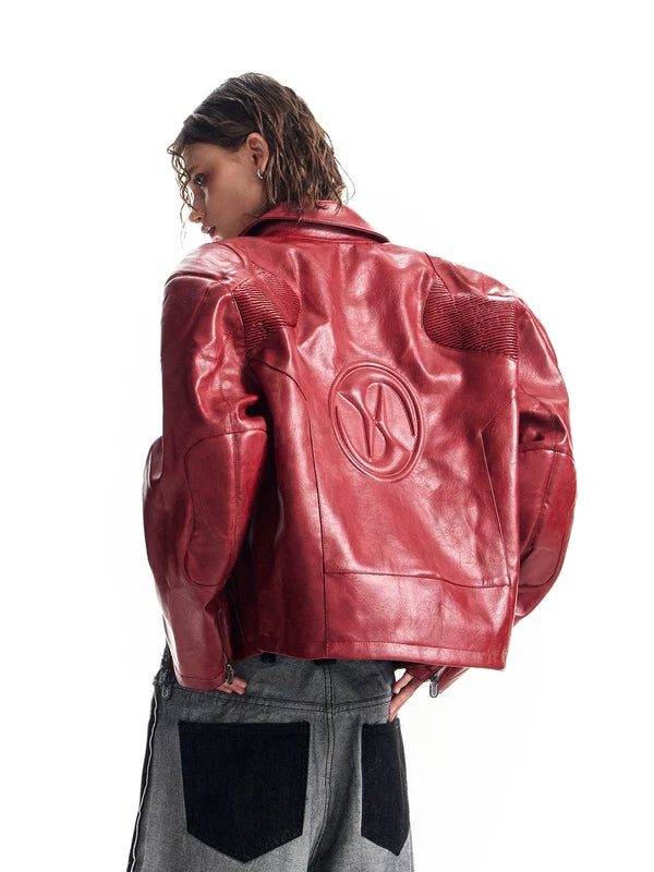 PU Leather Oversized Cropped Jacket With Lapel 3