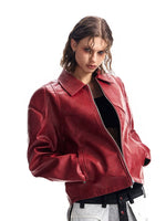 PU Leather Oversized Cropped Jacket With Lapel 4