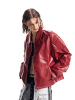 PU Leather Oversized Cropped Jacket With Lapel 5