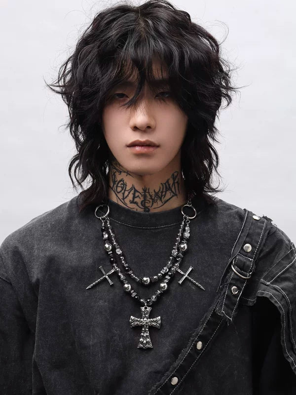 Punk Beaded Cross Necklace 2