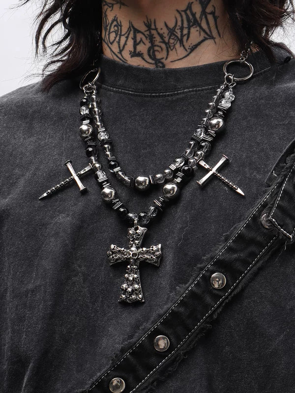 Punk Beaded Cross Necklace 3