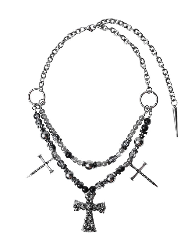 Punk Beaded Cross Necklace 5