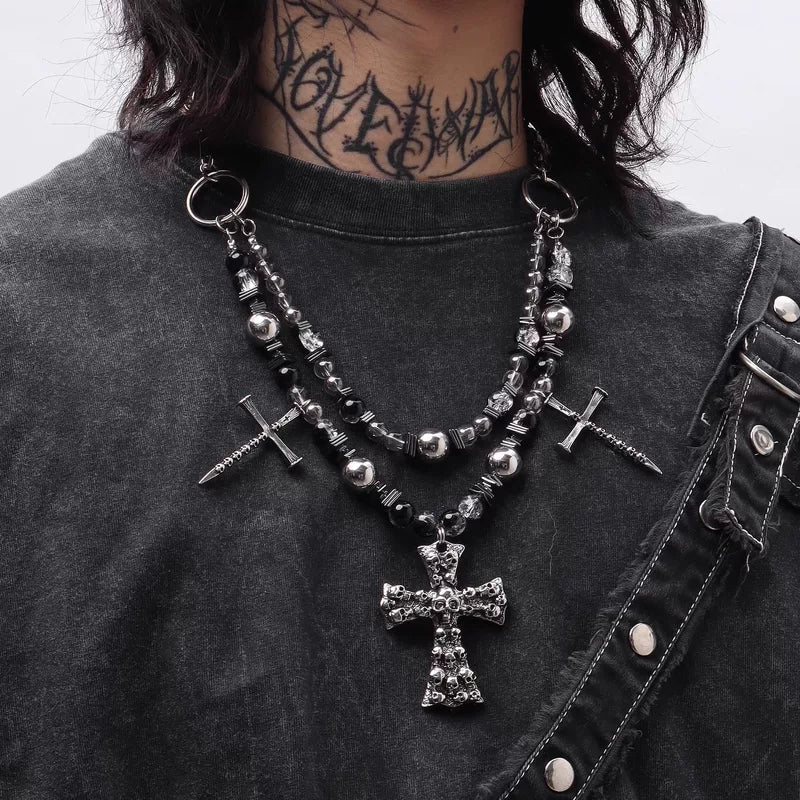 5834615023883, Punk Beaded Cross Necklace