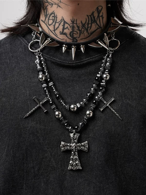5696773865417, Punk Beaded Cross Necklace