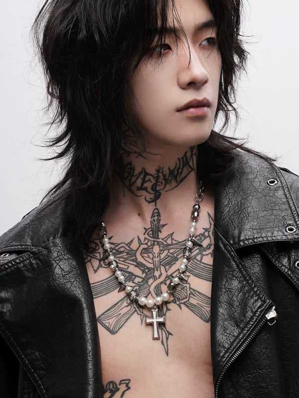 Punk Cross Pearl Necklace 4