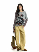 Punk Graphic Striped Sleeve Layered T-Shirt 4