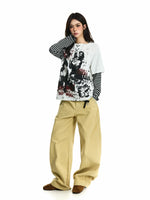 Punk Graphic Striped Sleeve Layered T-Shirt 5