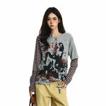 6202788482730,6202788482731,6202788482732, Punk Graphic Striped Sleeve Layered T-Shirt