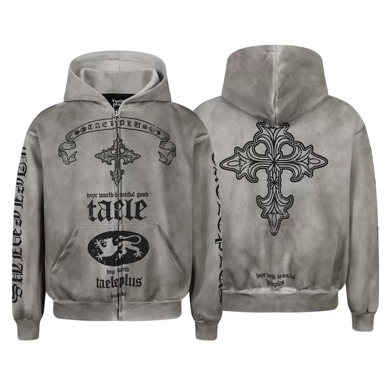 6025392188317,6025392188318,6025392188319,6025392188320, Punk Graphic Zip Up Hoodie Jacket