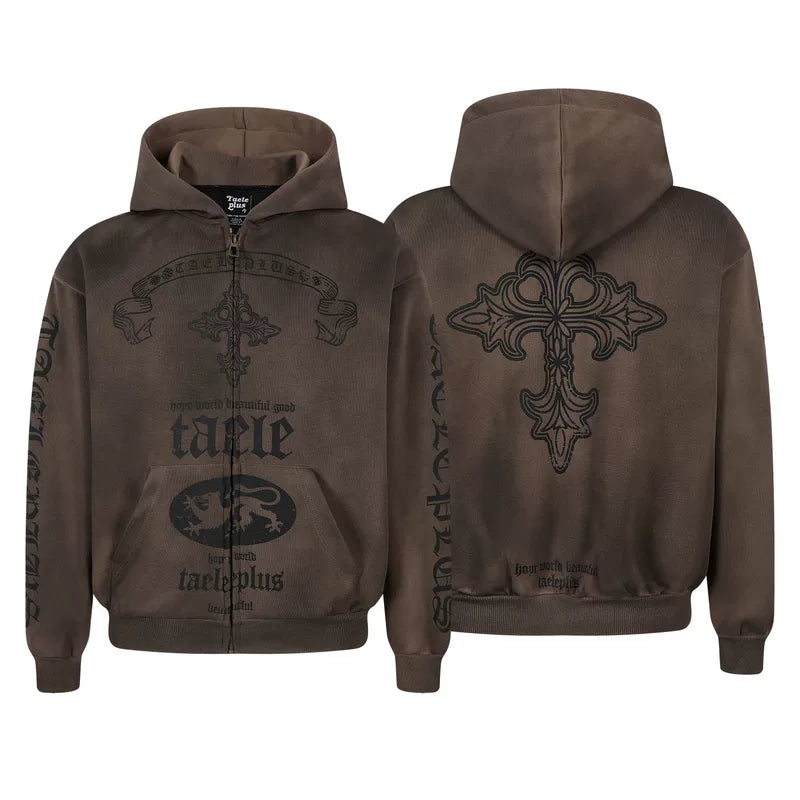 6025392188321,6025392188322,6025392188323,6025392188324, Punk Graphic Zip Up Hoodie Jacket