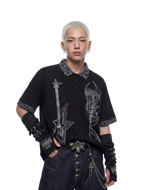 Punk Guitar Print Polo Shirt 1