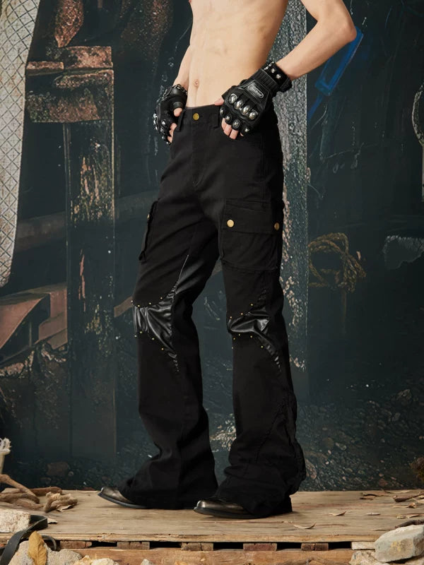 Punk Patchwork Rivet Cargo Flare Pants 2