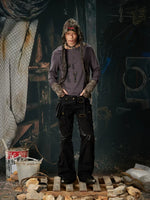 Punk Patchwork Rivet Cargo Flare Pants 4
