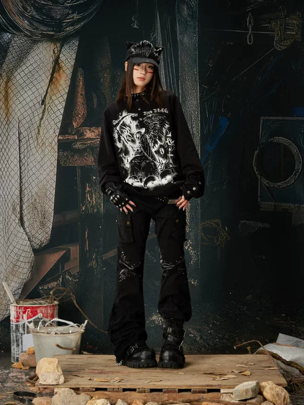 Punk Patchwork Rivet Cargo Flare Pants 5