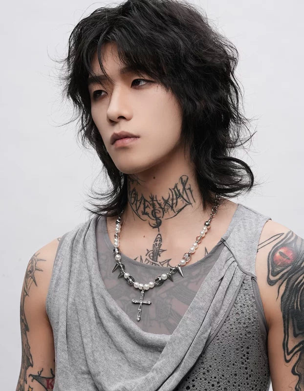 Punk Pearl Cross Necklace 2