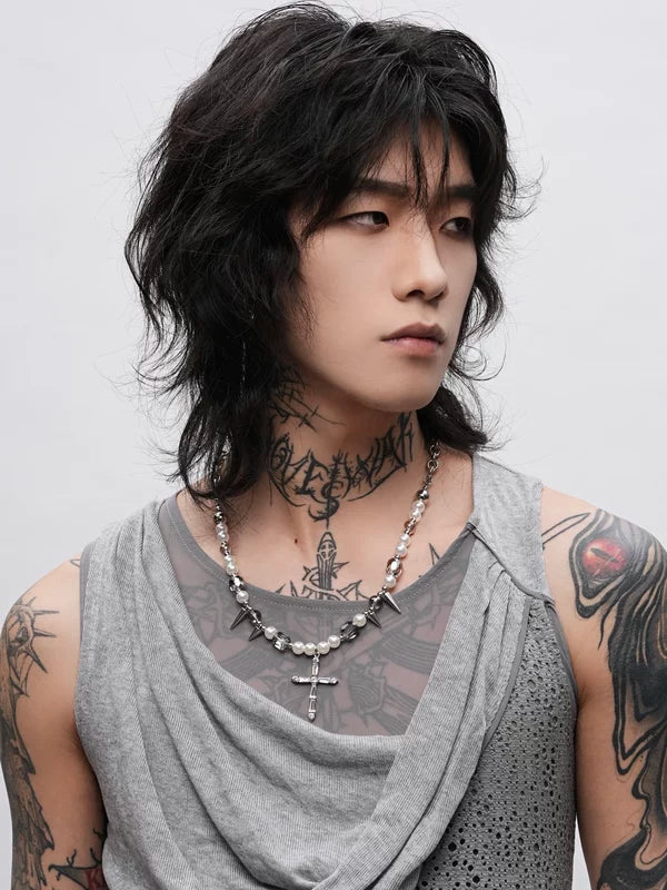 Punk Pearl Cross Necklace 3